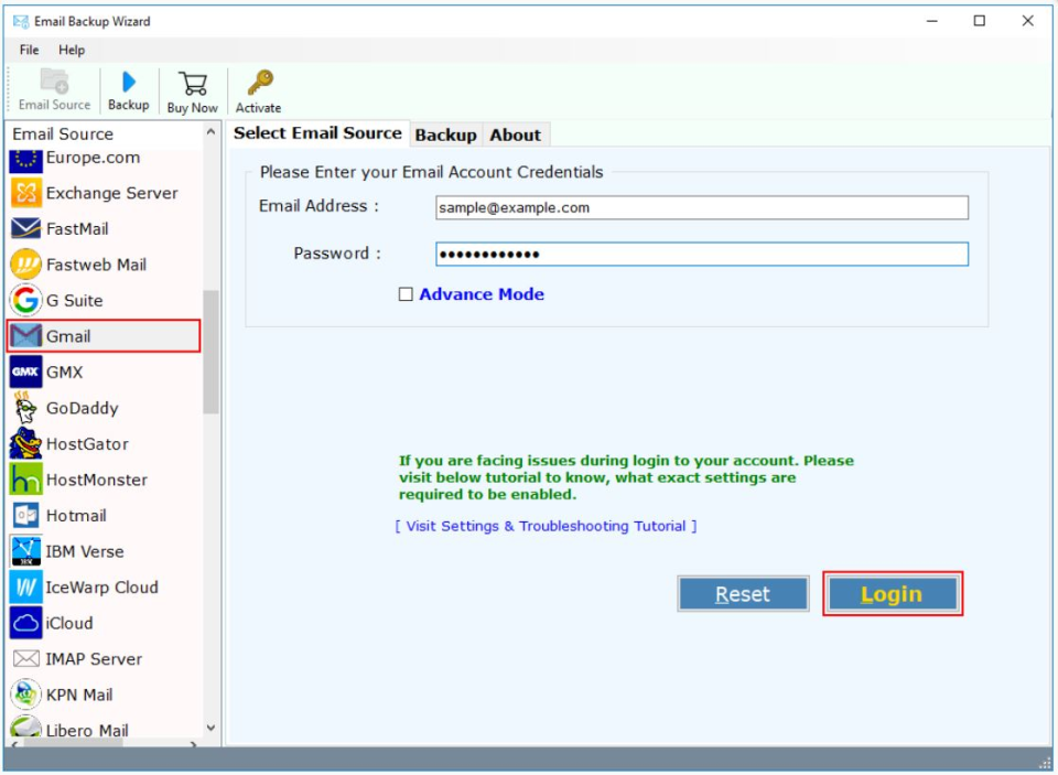 screenshot of Mails Backup